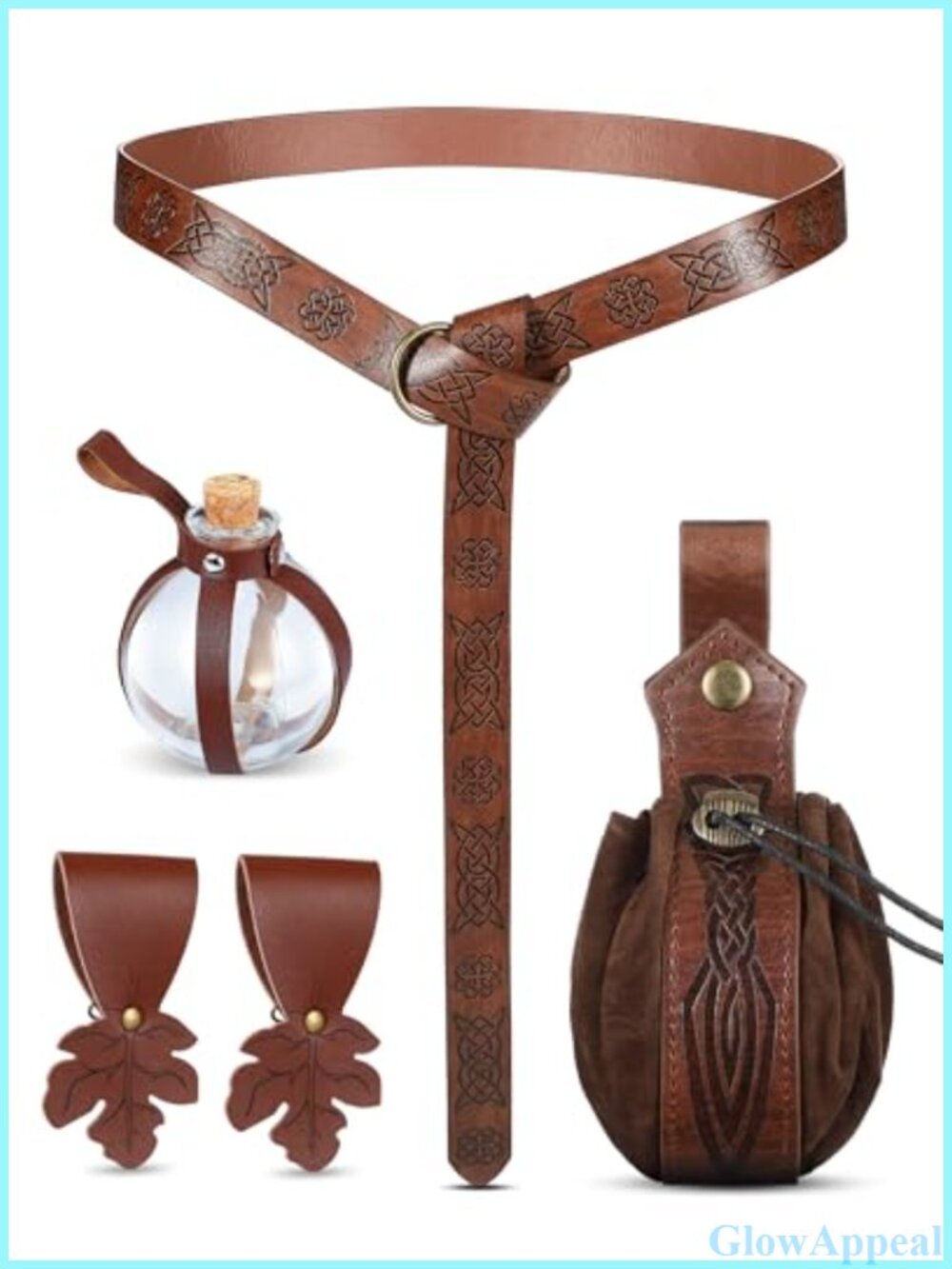 Renaissance Belt Set PU Leather Medieval Accessories Costume 6 Pc